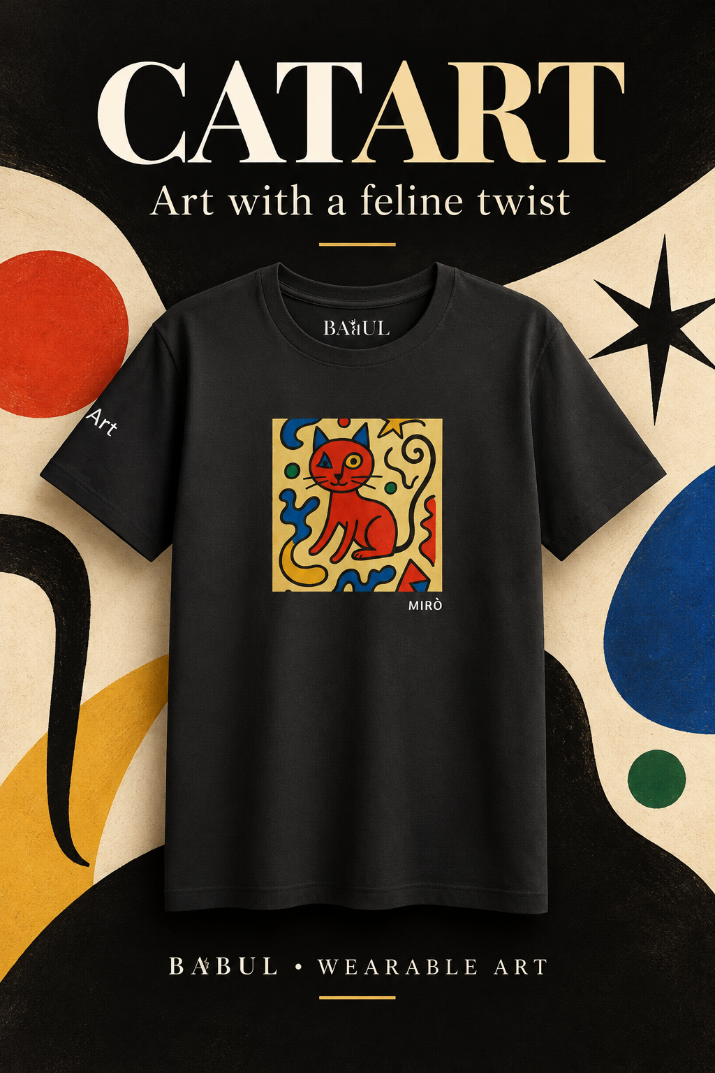 Colorful CATART artistic cat graphic T-shirt